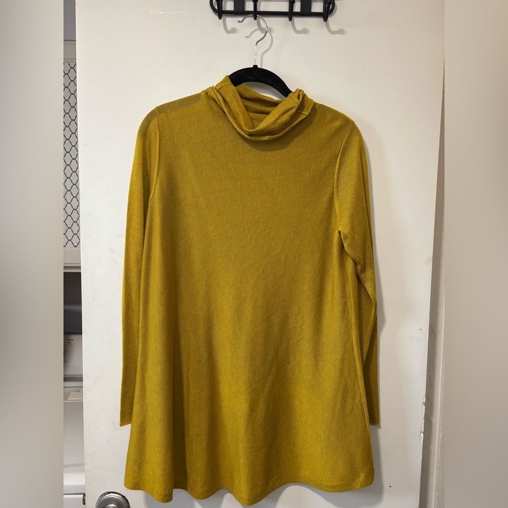 Eileen Fisher Merino Wool Turtleneck Thin Sweater Italian Yarn Mustard Yellow S